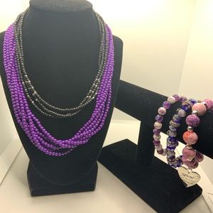 2 necklaces and 3 bracelets
